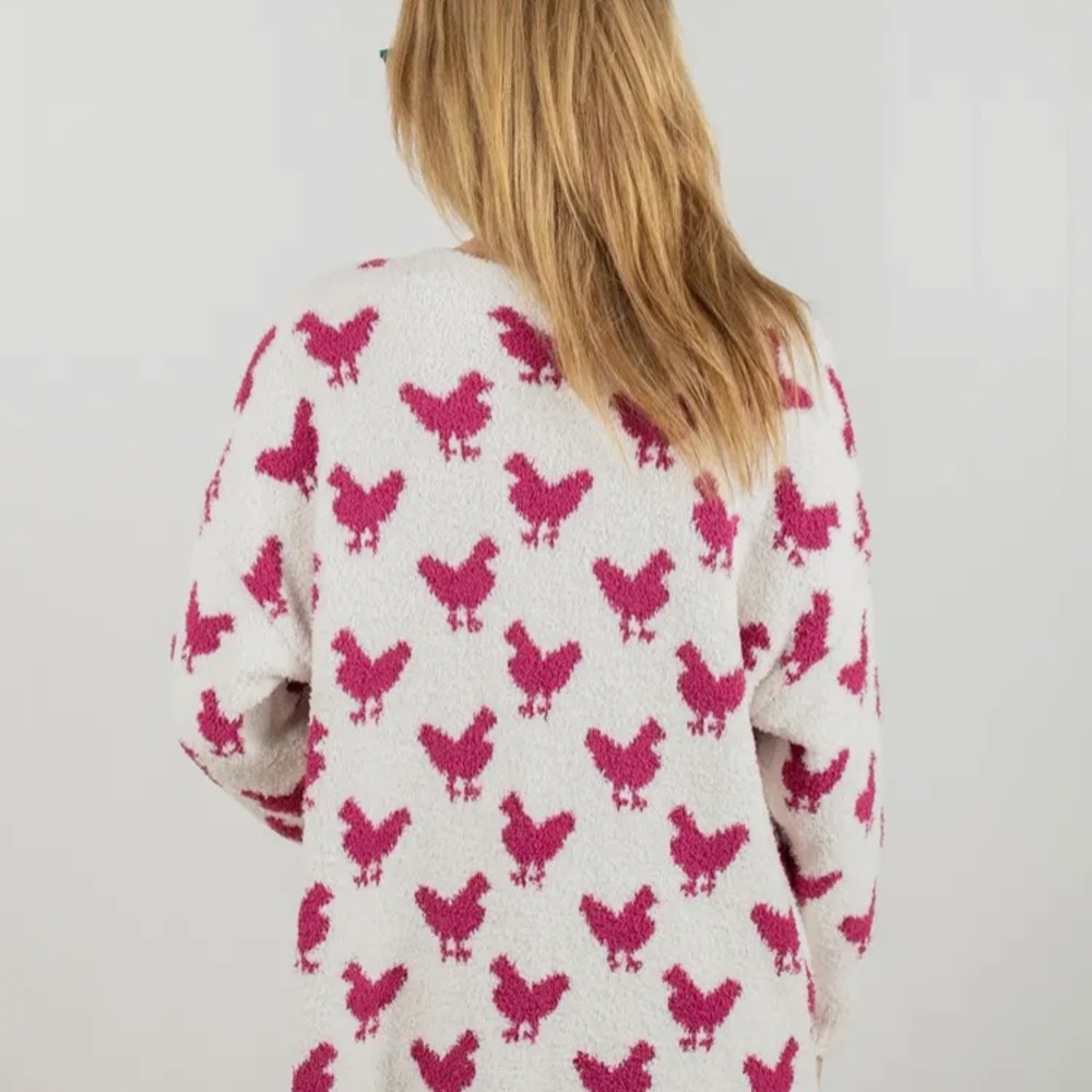 Super Soft Pink and White Chicken Pattern Sweater - Picture 2 of 3
